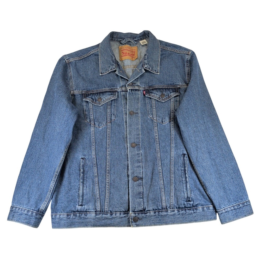 Levis Mens Trucker Jacket Medium Wash Blue Denim Jean Jacket XXL 72334-0130